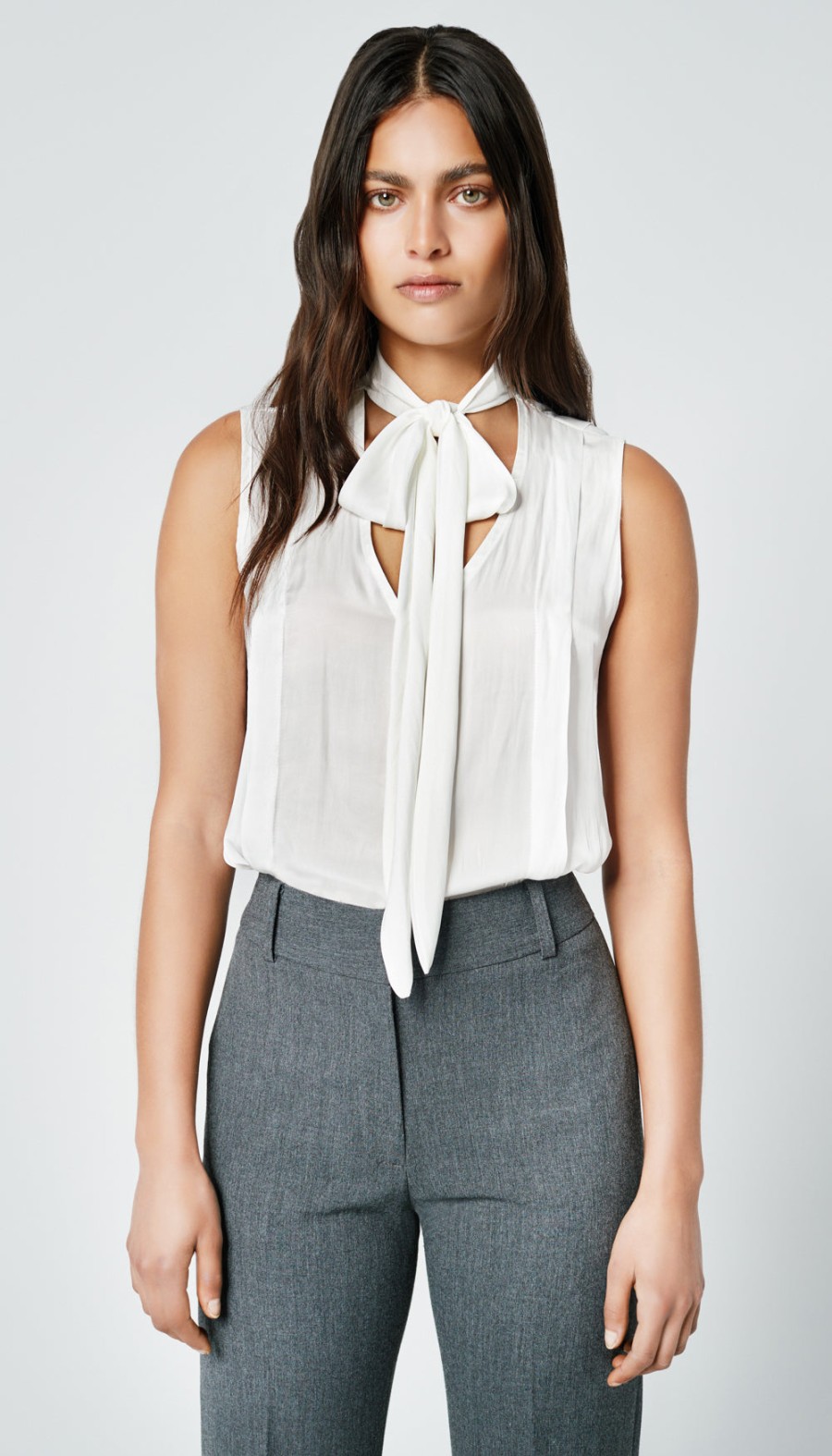 ShopSmythe Sleeveless Tie Neck Shell | Tops