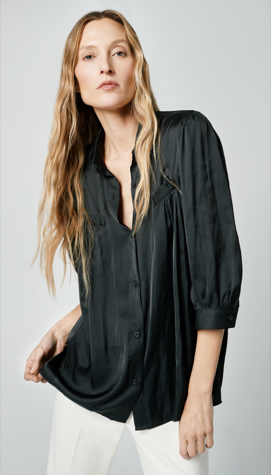 ShopSmythe Shirred Pocket Blouse | Tops